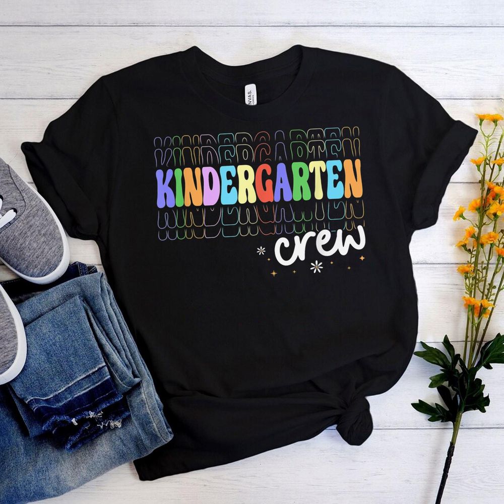 Kindergarten Crew, Groovy Preschool Kindergarten Teacher T-Shirt Unisex Standard T-Shirt black s